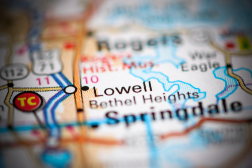 Lowell.,arkansas.,usa,on,a,geography,map